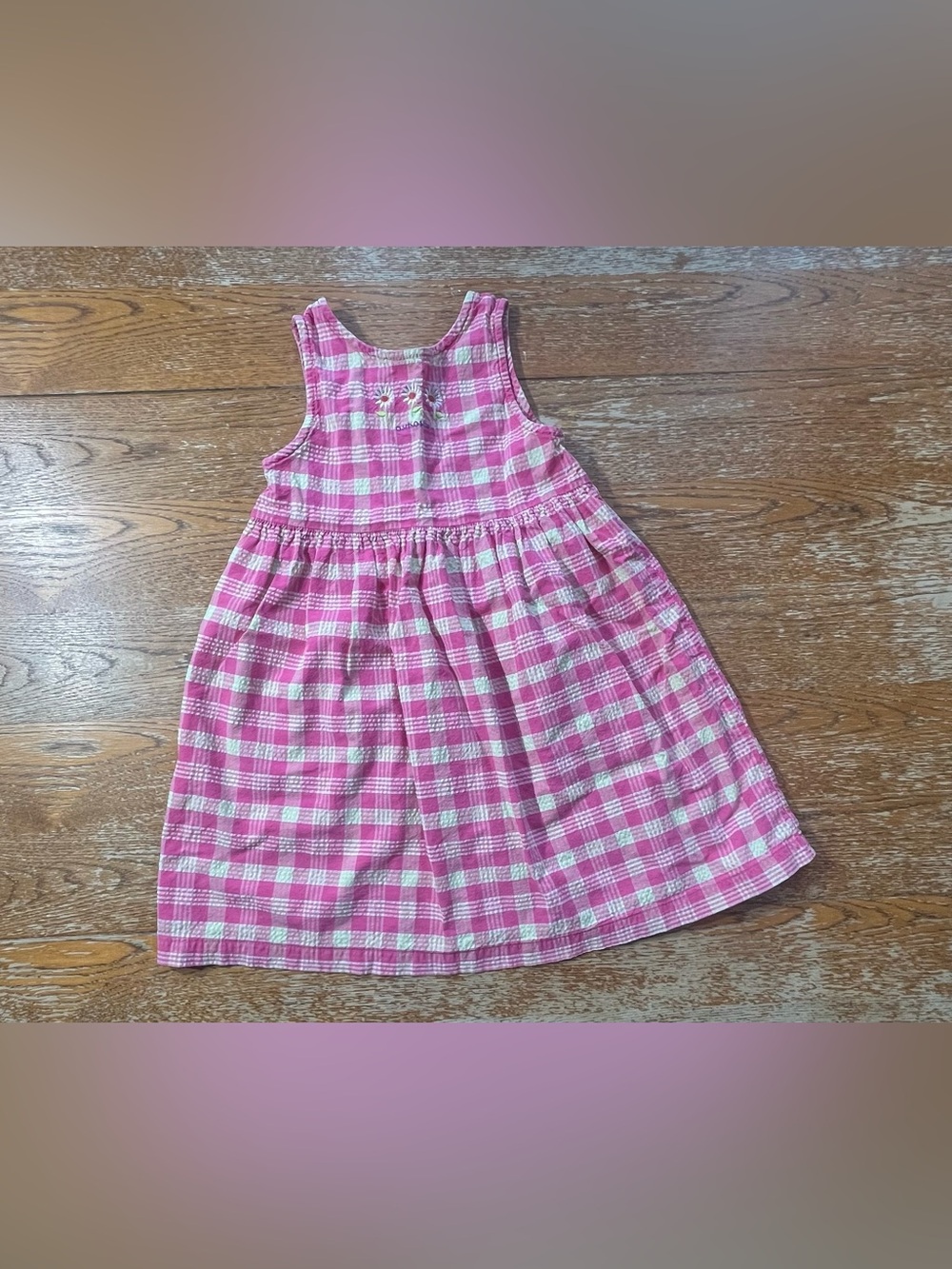 Vintage 80s OshKosh B'gosh pink gingham seersucker sleeveless dress Size 6 girls